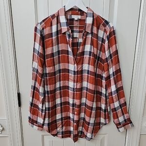LOFT Orange and White Plaid Shirt